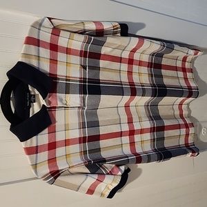 Nautica polo shirt Men's M white navy red plaid